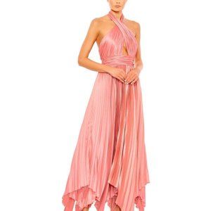 NWT MAC DUGGAL ROSE PINK PLEATED HALTER NECK ASYMMETRICAL HEM GOWN PINK 11302
